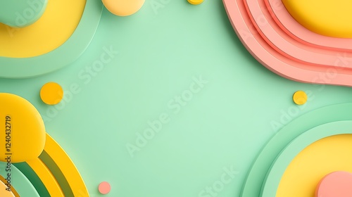 Abstract Colorful Background with Curved Shapes and Circles in Yellow, Pink, and Green Tones for Modern Designs