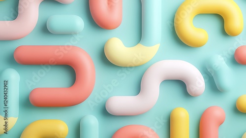 Abstract colorful shapes on a light blue background creating a playful and vibrant modern design aesthetic