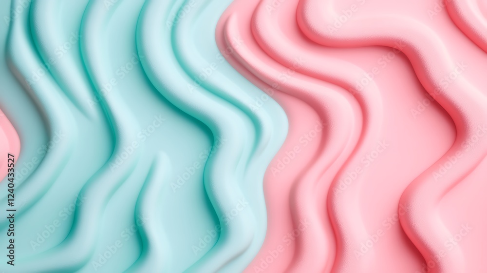 Fototapeta premium Abstract Soft Waves in Turquoise and Pink Colors, Flowing Patterns for Creative Backgrounds or Modern Designs