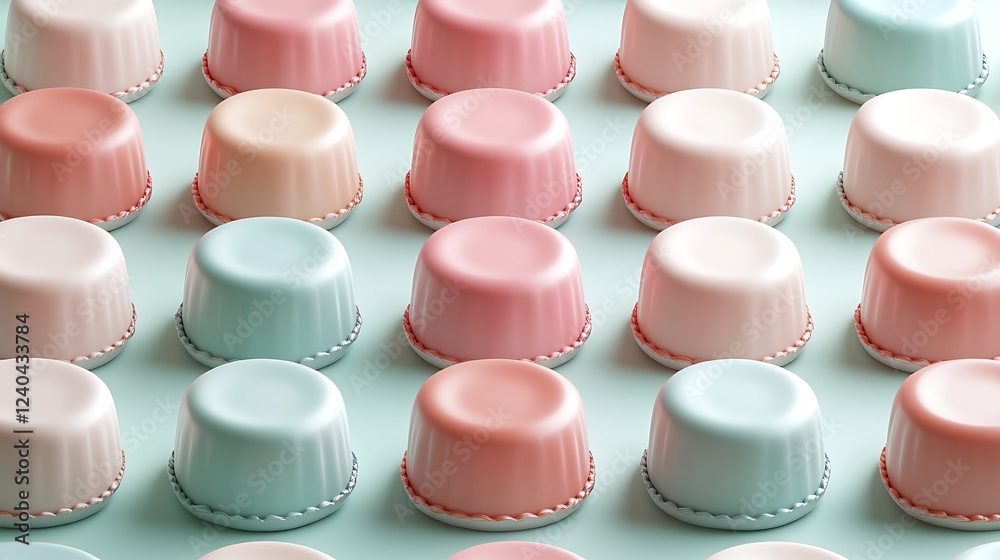 Fototapeta premium Aesthetic Arrangement of Colorful Mini Dessert Molds in Pastel Shades on a Soft Surface