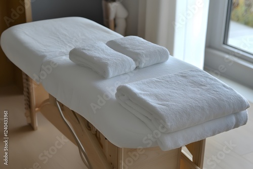 Spa Massage Table with Clean White Towels Ready for Treatment