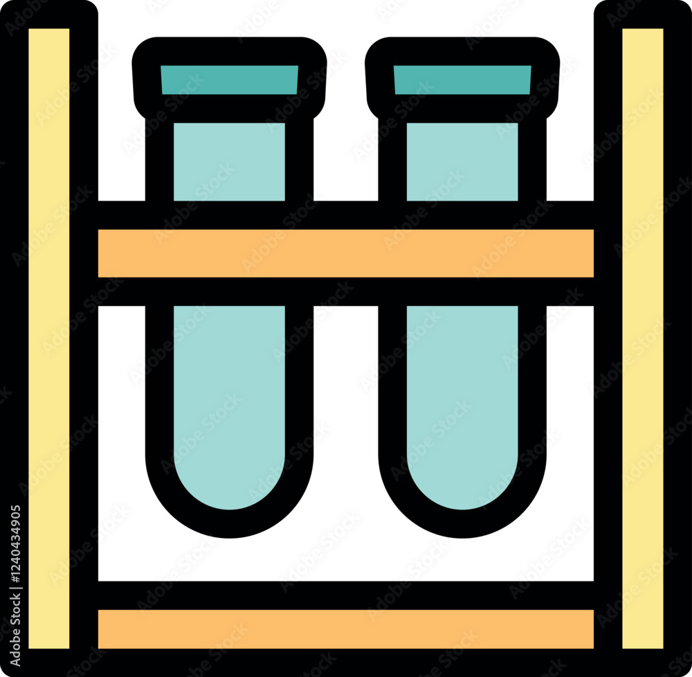 Two test tubes containing blue liquid are supported by a wooden structure, ideal for representing scientific experiments or laboratory research Two test tubes containing blue liquid are supported by a wooden structure, ideal for representing scientific experiments or laboratory research