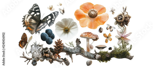 Surreal Nature Collage Composition on White Background