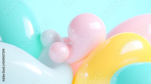 Colorful Abstract Forms with Organic Shapes and Soft Pastel Colors against a Light Blue Background
