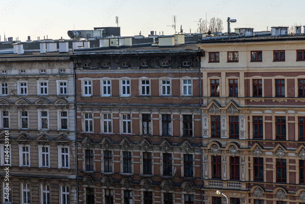 Obraz premium Panorama of the city of Wroclaw on the roofs of houses. Poland