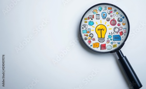 Magnifying Glass Idea Brainstorm White Background