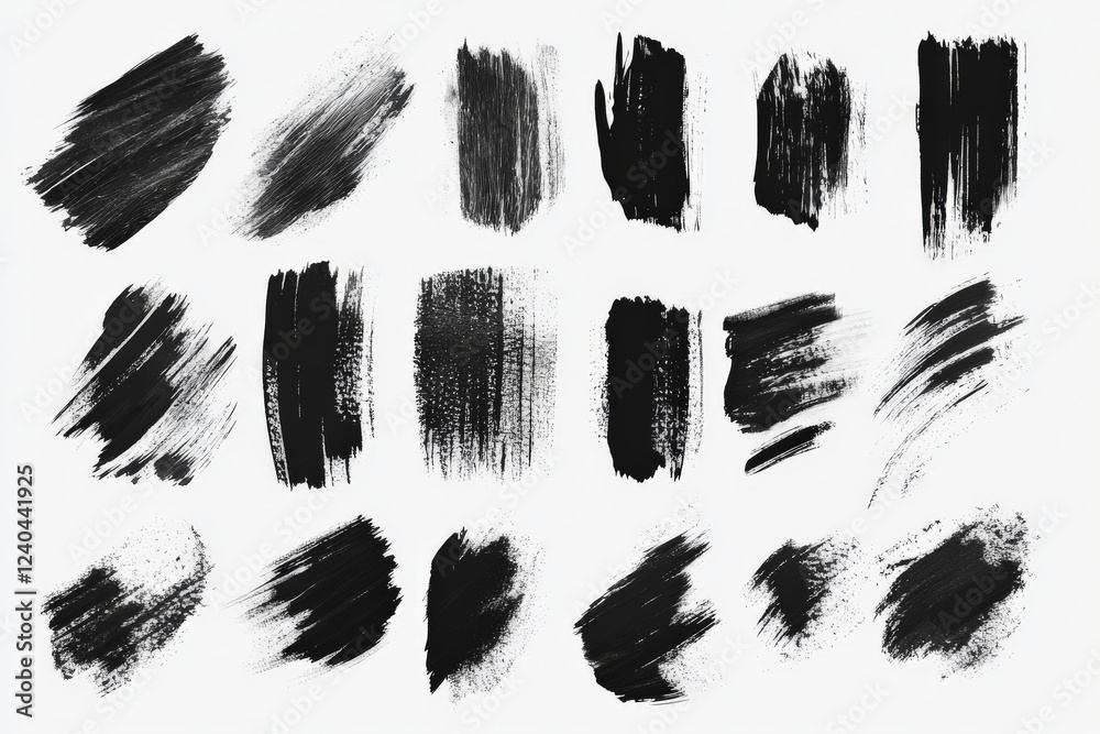 Various brushstroke textures in black and white displayed on a clean background for artistic inspiration Various brushstroke textures in black and white displayed on a clean background for artistic inspiration