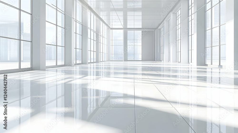 Fototapeta premium Bright Modern Empty Room with Large Windows and Glossy Floors