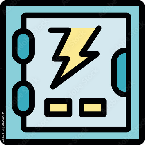 Electrical panel distributing electricity, featuring a lightning bolt symbol, ensuring safe and reliable power supply