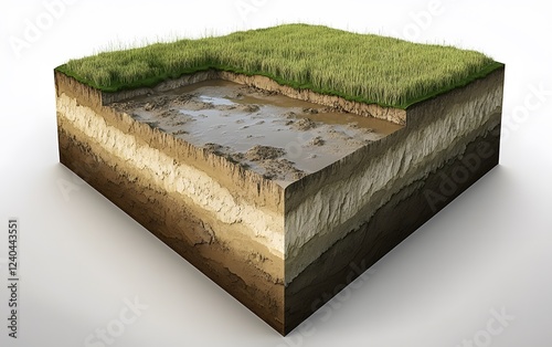 Cross Section Mud Puddle Grassy Field Soil Layers