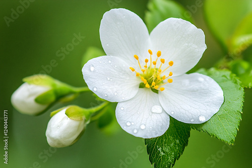 White Blooming Flower with Dewdrops