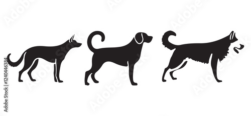 Various Dog Breeds Silhouette Vector Illustration Set