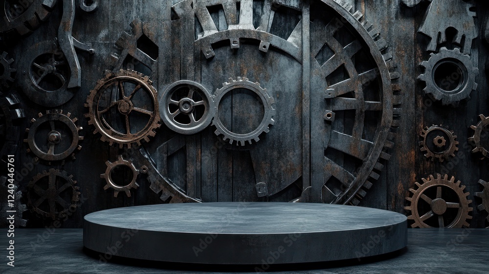 Obraz premium Steampunk Industrial Gear Background with Platform