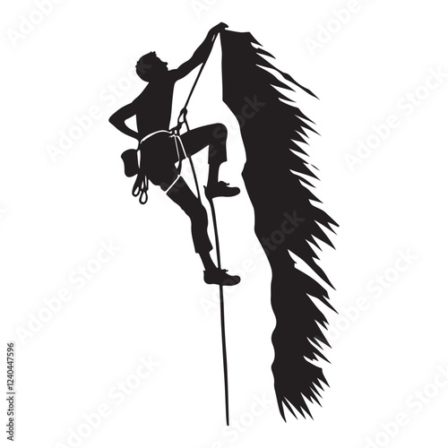 Silhouette of a Climber Scaling a Rugged Mountainside