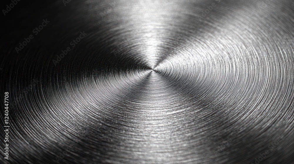 Brushed Steel Texture, Circular Pattern, Dark Background, Industrial Design Brushed Steel Texture, Circular Pattern, Dark Background, Industrial Design