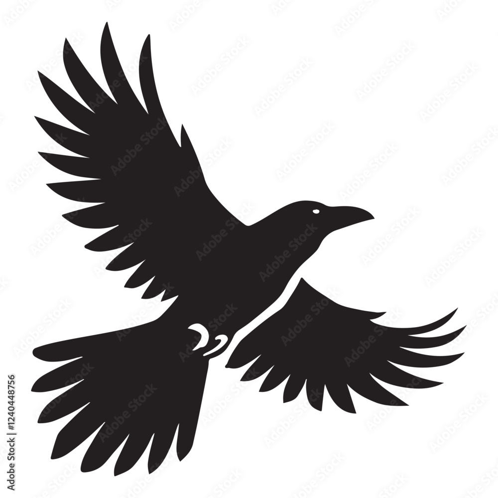 Fototapeta premium Vector Silhouette of a Raven in Mid-Air