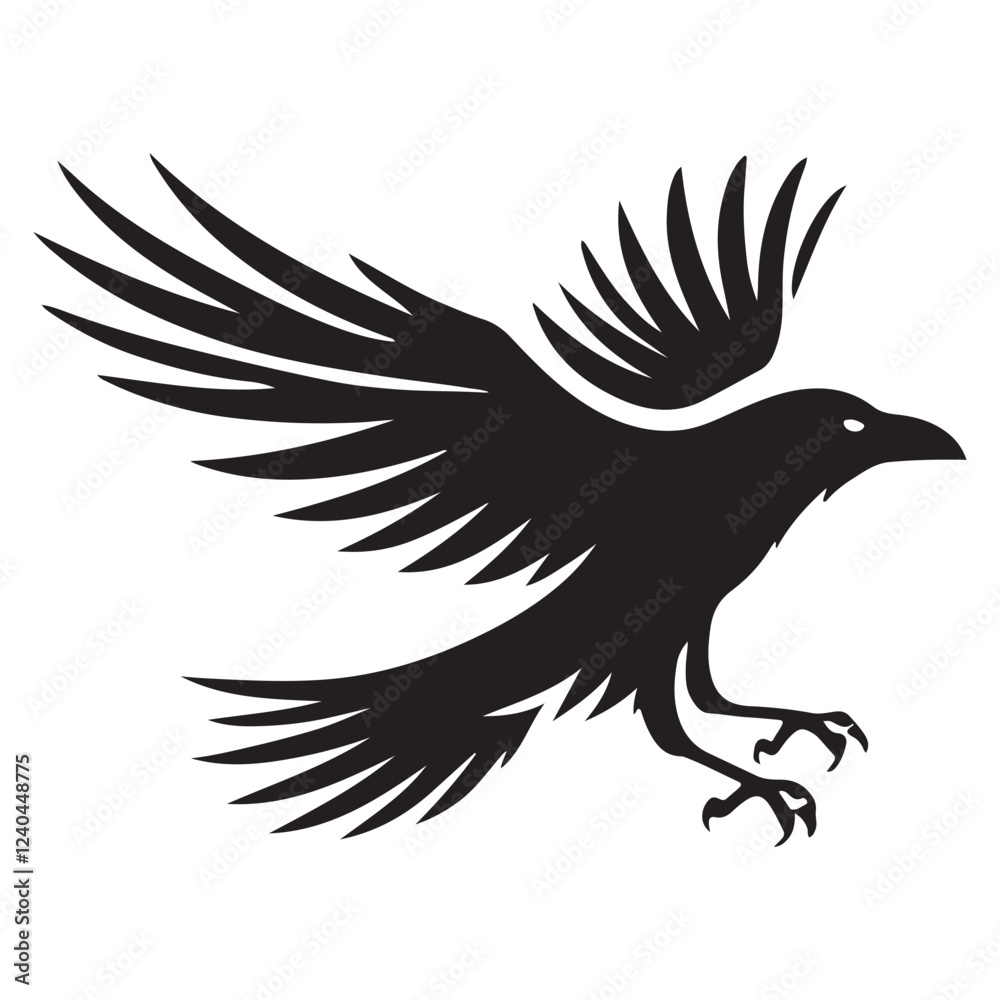 Fototapeta premium Vector Silhouette of a Raven in Dynamic Flight