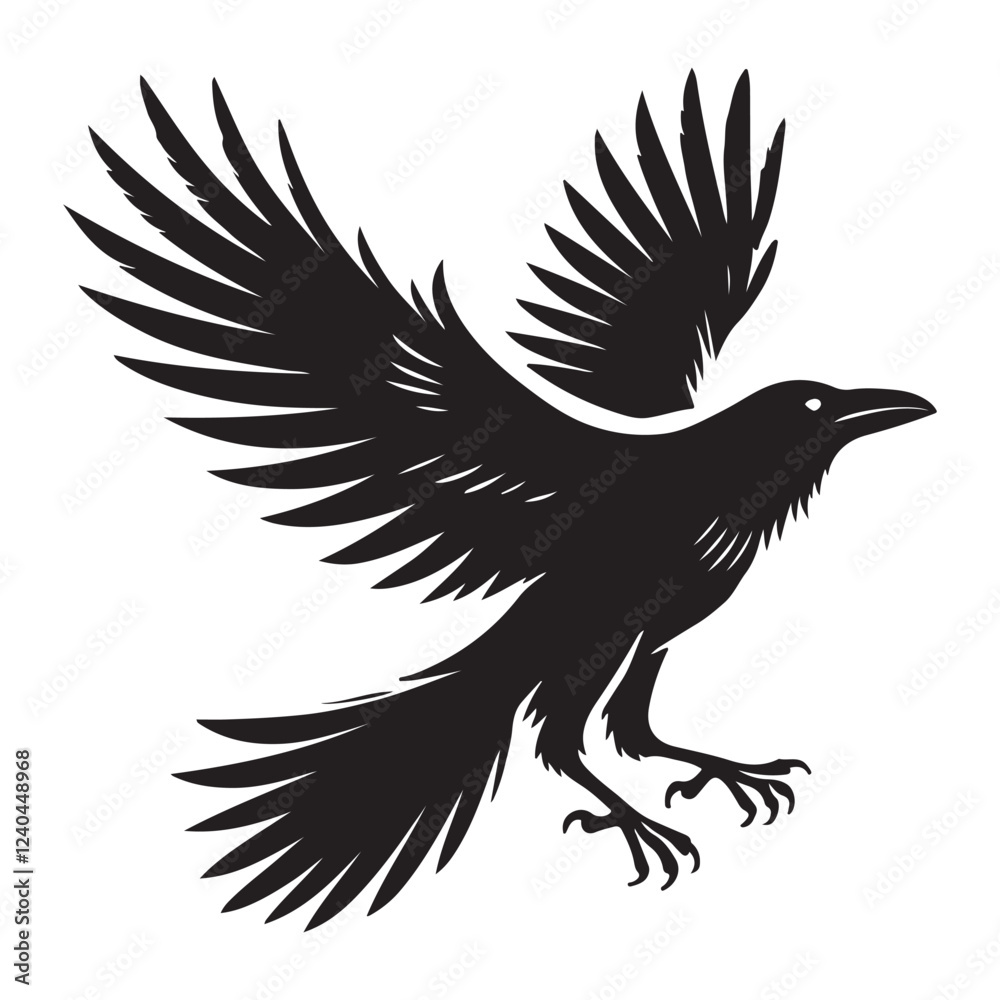 Obraz premium Flying Raven Silhouette Vector Illustration