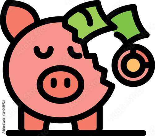 Piggy bank is broken and losing money, symbolizing financial crisis, economic instability, and losing savings