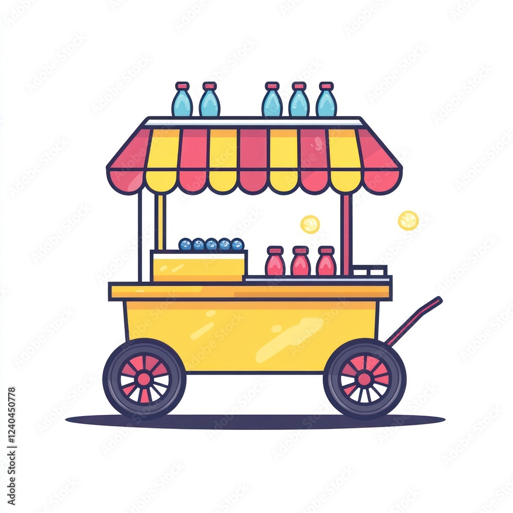 Naklejka premium Food cart with drinks and snacks at outdoor market