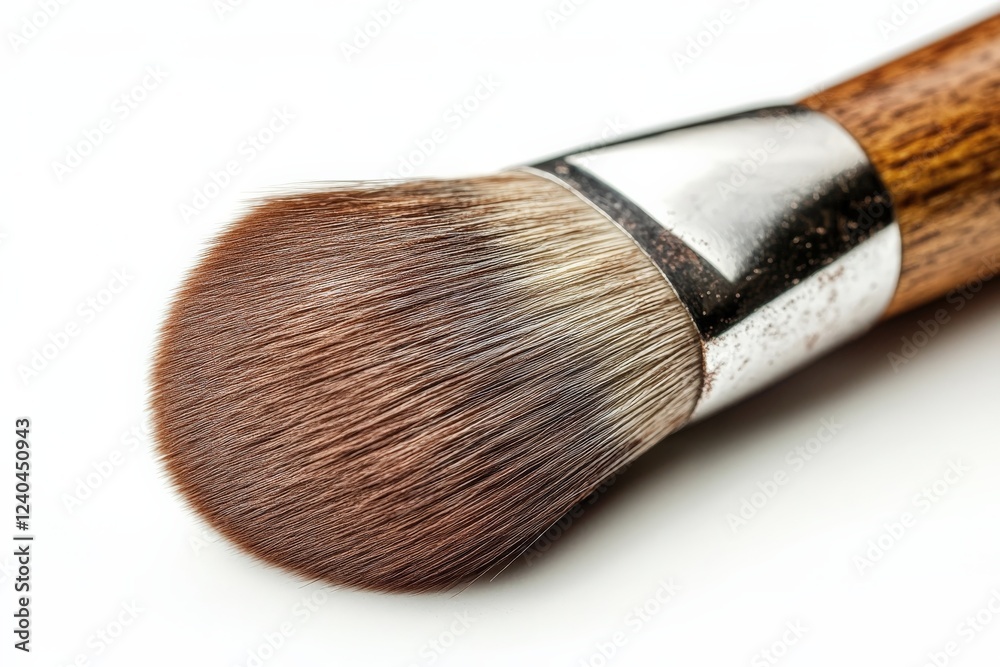 Fototapeta premium Close up view of a makeup brush with soft bristles on a white background