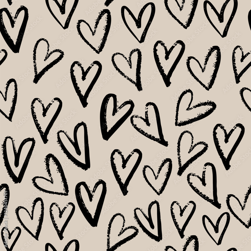Ink crayon heart love grunge seamless pattern Valentine's Day background hand drawn wrapping paper, apparel. Ink crayon heart love grunge seamless pattern Valentine's Day background hand drawn wrapping paper, apparel.