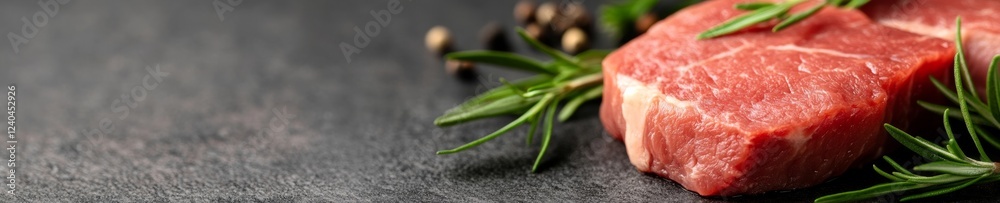 Rustic Culinary Display Fresh Beef Cuts with Rosemary on Slate Surface - Premium Food Content and Gourmet Restaurant Decor Rustic Culinary Display Fresh Beef Cuts with Rosemary on Slate Surface - Premium Food Content and Gourmet Restaurant Decor