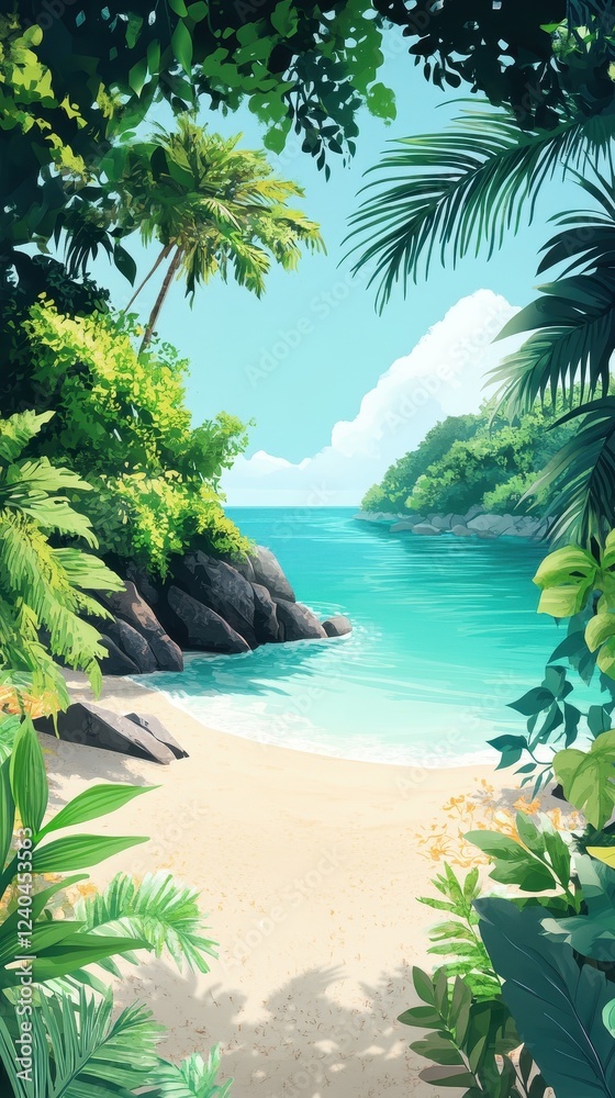 Fototapeta premium Secluded Tropical Beach Cove Peaceful Ocean Paradise