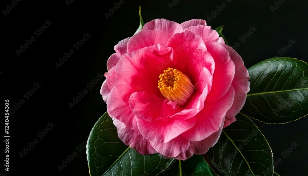 close up of Camellia flower, black background, copy space close up of Camellia flower, black background, copy space