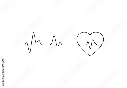 Continuous single line drawing of heartbeat pulse.  Simple heartbeat pulse one line art vector illustration