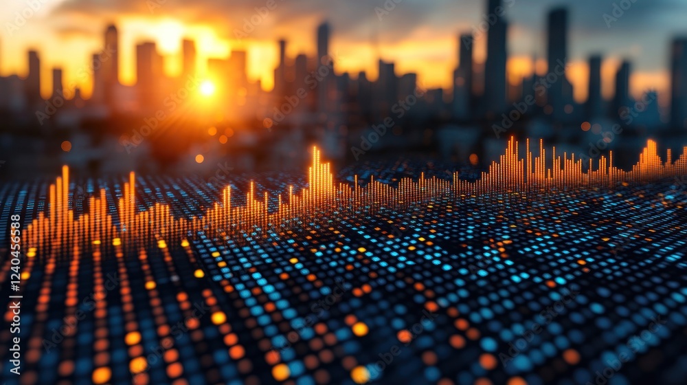 Fototapeta premium Cityscape sunset data graph visualization