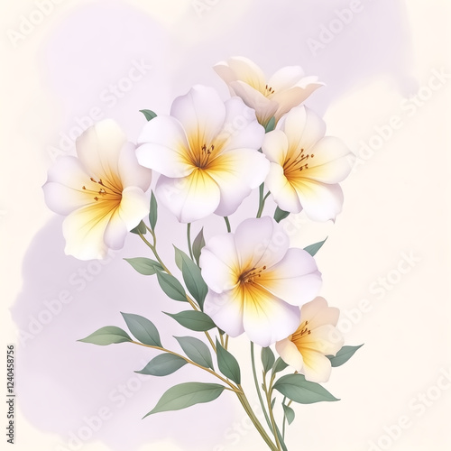 Serene Blooms Delicate White Flowers Soft Watercolor Wash
