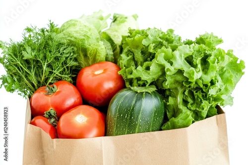 Fresh produce grocery bag, studio shot, vegetables, healthy eating photo