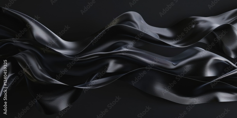 Obraz premium A stark black canvas with clean, minimalist flowing ribbons, Symmetrical and fluid design