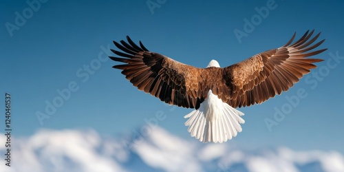 Eco-Aesthetic Visualization Majestic Eagle in Flight Over Snowy Mountains - Natures Power for Wildlife Conservation and Outdoor Adventure Marketing photo