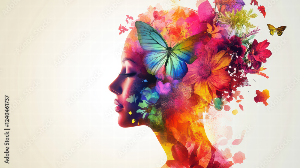 colorful abstract representation of mind in harmony, featuring vibrant flowers and butterflies, symbolizing creativity and tranquility colorful abstract representation of mind in harmony, featuring vibrant flowers and butterflies, symbolizing creativity and tranquility