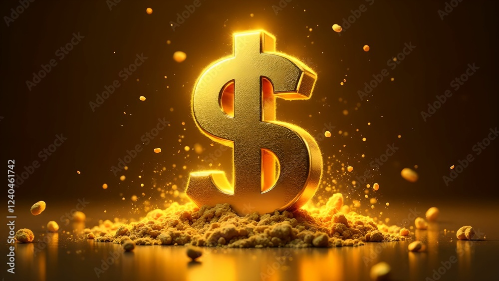 The dollar symbol surrounded by gold dust creates an atmosphere of wealth and prosperity. The dollar symbol surrounded by gold dust creates an atmosphere of wealth and prosperity.
