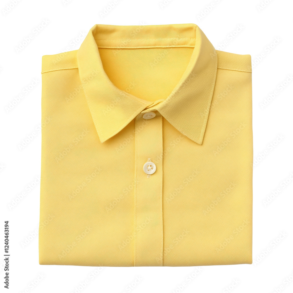 The image shows a neatly folded pale yellow button down shirt with a crisp texture. The image shows a neatly folded pale yellow button down shirt with a crisp texture.