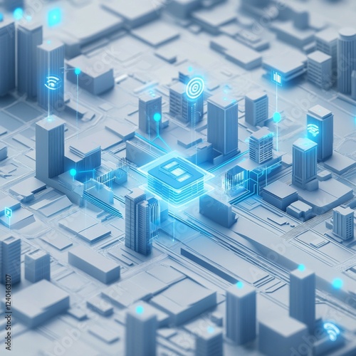 Wallpaper Mural 3D Illustration of Cityscape with Digital Connections and Tech Icons Torontodigital.ca