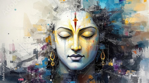 illustration of lord shiva holding trident, symbolizing power, cosmic energy, and divine balance, set against a vibrant and colorful background