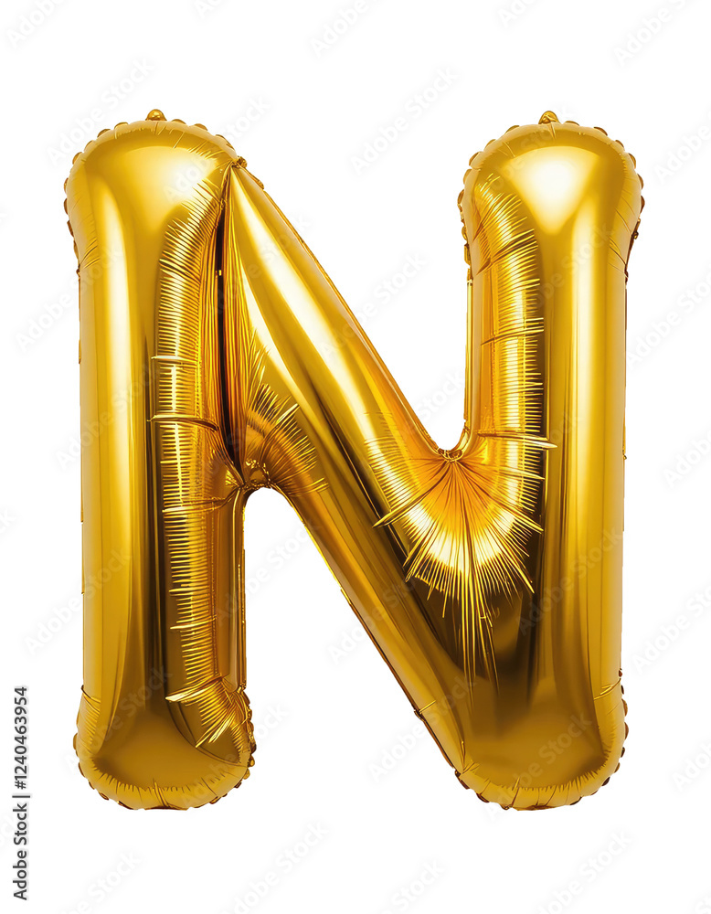 Obraz premium Alphabet Capital Letter N Golden Balloon Isolated on Transparent Background For Birthday Party, Anniversary, or Event Celebration Design.