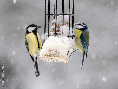 Blaumeise (Cyanistes caeruleu)       Kohlmeise (Parus major) photo