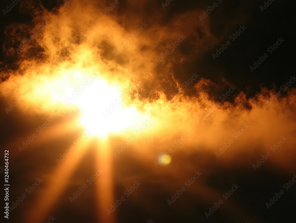 Golden rays of sunlight shining through dramatic clouds in the sky. Golden rays of sunlight shining through dramatic clouds in the sky.