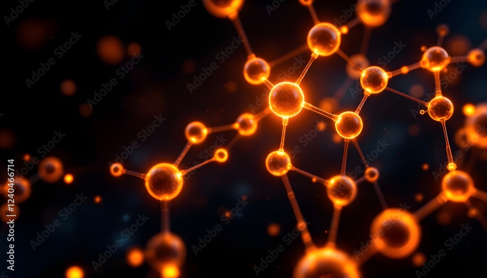 Naklejka premium Intricate Molecular Structure with Glowing Orange Atoms