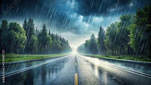 Macro Rain Drops on Asphalt Road, Wet Pavement Texture, Rainy Day Closeup