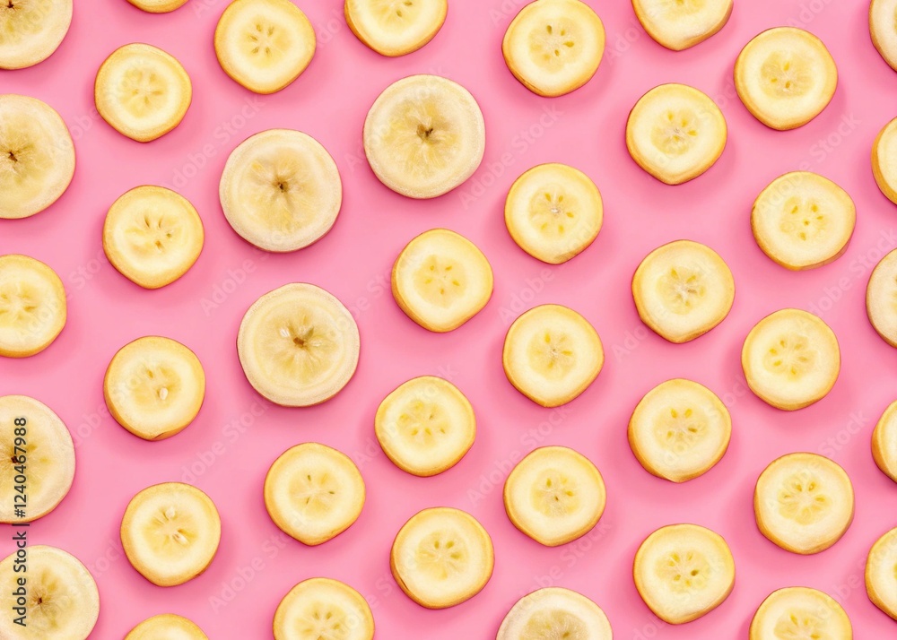 Minimalist Pastel Pink Banana Slice Pattern Background - Stock Photo Minimalist Pastel Pink Banana Slice Pattern Background - Stock Photo