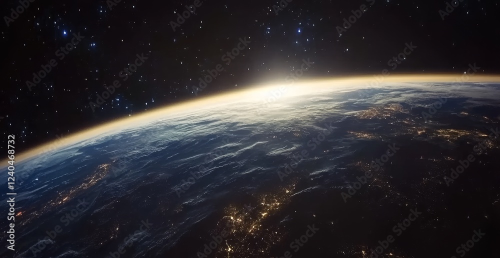 Obraz premium Sunrise Earth Space Orbit Nightlights Background