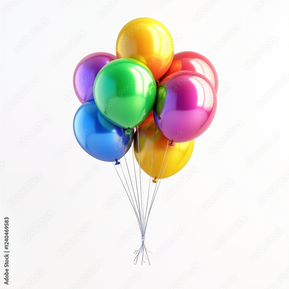 Colorful Balloons in Various Shades Against a White Background Colorful Balloons in Various Shades Against a White Background