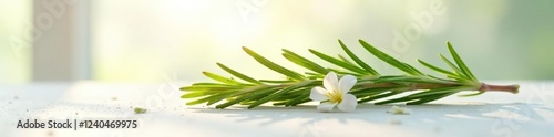 Wallpaper Mural Fresh rosemary sprig with light rays on white surface, ray, flower Torontodigital.ca