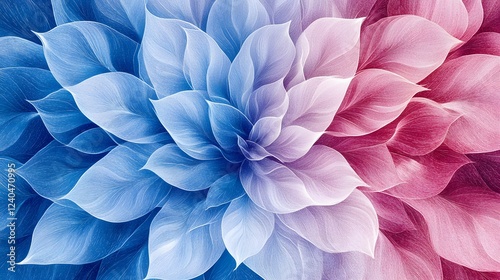 Abstract Blue and Pink Floral Design, AI Generated Botanical Art